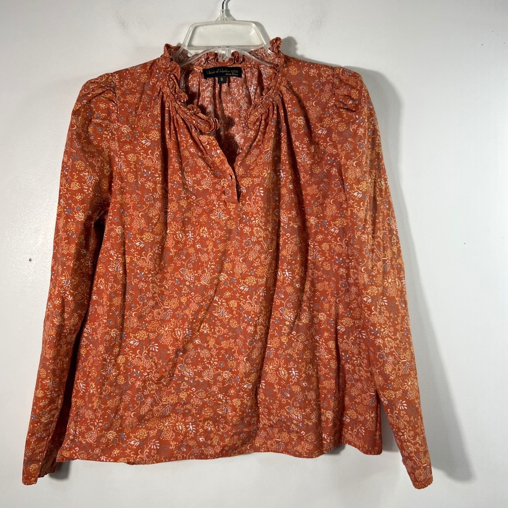 House of Harlow 1960 Nicole Richie Terracotta Floral Paisley Ruffle Blouse S